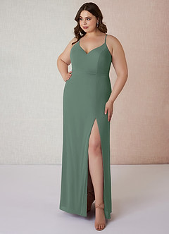 Azazie Blink Final Sale Eucalyptus Sheath V-Neck Chiffon Dress image6
