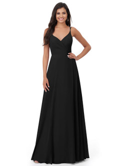 Azazie Lennon Vestidos de damas de honor Vestido de Negro de Gasa de Corte en A con Encaje image5