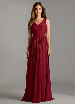 Azazie Keyla Bridesmaid Dresses Burgundy A-Line Pleated Mesh Dress image3