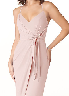 Azazie Ollie Bridesmaid Dresses Blushing Pink Sheath Ruched Stretch Chiffon Dress image4