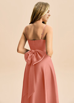 Azazie Rumi Junior Linia A Pofałdowany Satyna elastyczna Długość podłogi Młodsza druhna Sukienka image6