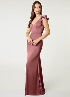 Azazie Vero Bridesmaid Dresses Amethyst Sheath Ruched Stretch Satin Dress image3