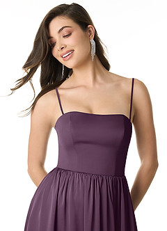 Azazie Morana Final Sale Plum A-Line Off the Shoulder Stretch Satin Convertible Dress image2