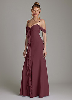 Azazie Karmela Bridesmaid Dresses Cabernet A-Line Off the Shoulder Chiffon Dress image5