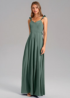 Azazie Everett Bridesmaid Dresses Sea Moss A-Line Stretch Satin Dress image4