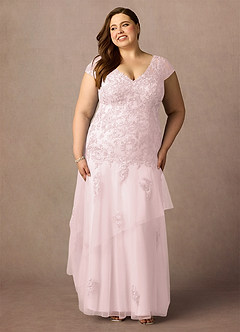Azazie Romy Mother of the Bride Dresses Blushing Pink Mermaid V-Neck Sequins Tulle Dress image7