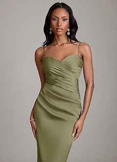 Azazie Sonora Brautjungfernkleider Etui Schulterfrei Stretch-Satin Kleid Pistazie image3