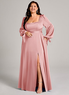 Azazie Leonia Suknie dla druhen Linia A Długi rękaw Satyna elastyczna Do ziemi Sukienka image8