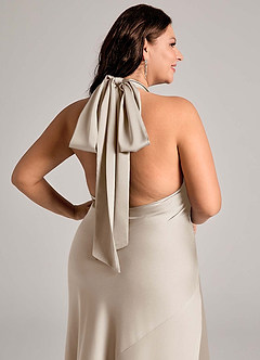 Azazie Velli Bridesmaid Dresses Frost Mermaid High Neck Stretch Satin Dress image11