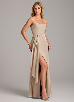 Azazie Tahlia Bridesmaid Dresses Taupe A-Line with Belt Chiffon Dress image3