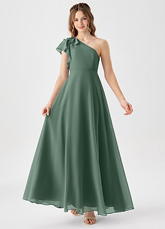 Azazie Arabella Junior Eucalyptus A-Line Ruched Chiffon Dress image1