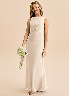 Azazie Floris Junior Robe Trapèze en Mousseline de soie Plissée Albâtre Blanc image1