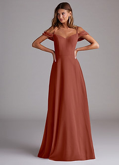 Azazie Marley Bridesmaid Dresses Auburn A-Line Off the Shoulder Chiffon Convertible Dress image4