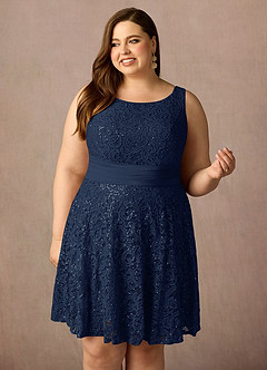 Azazie Beth Mother of the Bride Dresses Dark Navy A-Line Scoop Sequins Chiffon Dress image8
