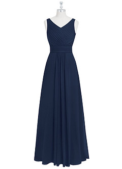 Azazie Pierrette Bridesmaid Dresses Dark Navy A-Line Pleated Chiffon Dress image7