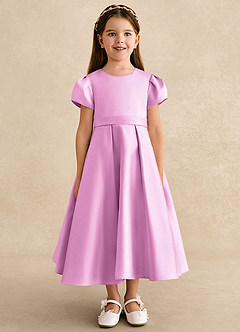Azazie Princess Flower Girl Dresses Candy Pink A-Line Pleated Matte Satin Dress image5