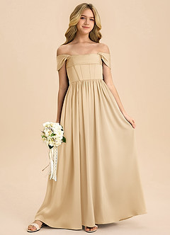 Azazie Hattie Junior Linia A Pofałdowany Satyna elastyczna Długość podłogi Młodsza druhna Sukienka image3