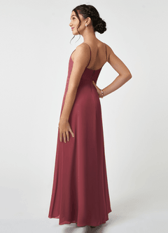 Azazie Collette Junior Merlot A-Line Ruched Chiffon Dress image4