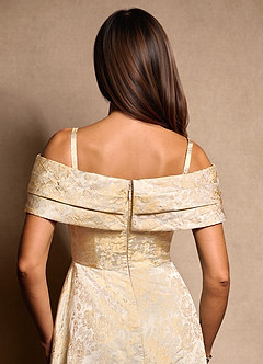 Azazie New Britain Mother of the Bride Dresses Vintage Champagne A-Line Pleated Jacquard Dress image9