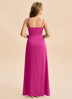 Azazie Abby Junior Fuchsia A-Line Pleated Stretch Satin Dress image2