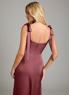 Azazie Frostine Vestidos de damas de honor Vestido de Rosa Del Desierto de Satén Elástico de Corte en A con Lazo image6