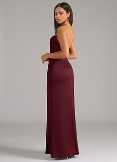 Azazie Marla Robes de demoiselle d'honneur Robe Fourreau Convertible en Satin extensible Sans bretelle Cabernet image5