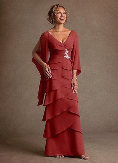 Azazie Arabinda 신부의 어머니 드레스 쉬스 셔링 쉬폰 플로어 길이 드레스 image1