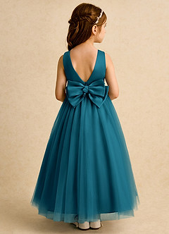 Azazie Lior Flower Girl Dresses Ink Blue Ball-Gown Pleated Tulle Dress image5