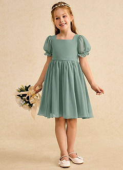 Azazie Jolie Blumenmädchenkleider A-Linie mit ärmel Chiffon Kleid Silberner Salbei image4