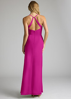 Azazie Becca Bridesmaid Dresses Fuchsia Sheath V-Neck Chiffon Dress image5