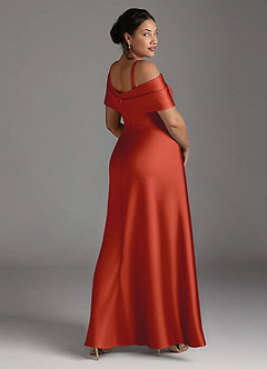 Azazie Milton Mother of the Bride Dresses Rust A-Line Pleated Stretch Satin Dress image12