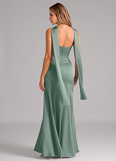 Azazie Shiloh Abiti da Damigella Abito Convertibile Sirena in Raso Elasticizzato Senza Cinturino Salvia Argentata image7