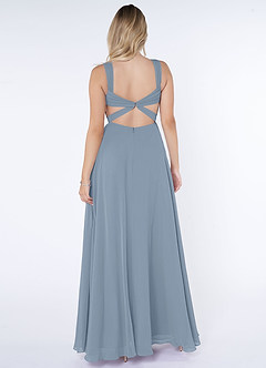 Azazie Nahrin Bridesmaid Dresses Dusty Blue A-Line V-Neck Pleated Chiffon Dress image2