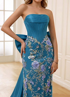 Julianna Peacock Blue Corset Rhinestone Sheer Lace Prom Dress image5
