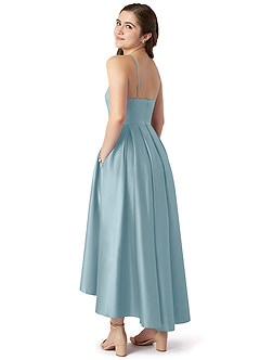Azazie Jemima Junior A-Linie mit Taschen Stretch-Satin Kleid Stimmungsvolles Blau image5