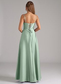 Azazie Valentine Bridesmaid Dresses Agave A-Line Corset Stretch Satin Dress image5