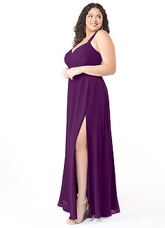 Azazie Nahrin Bridesmaid Dresses Grape A-Line V-Neck Pleated Chiffon Dress image9