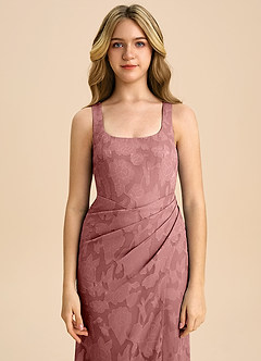 Azazie Mero Junior Vestido de Rosa Polvorienta de Devorado Floral de Corte Recto con Plisado image7