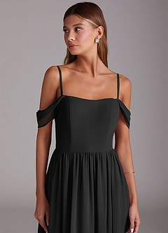 Azazie Calianna Bridesmaid Dresses Black A-Line Off the Shoulder Chiffon Convertible Dress image7