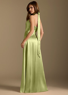 Azazie Tracie Brudtärnklänningar Klänning av A-Linje i Metallisk satin Plisserad Pistasch image9