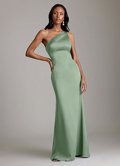 Azazie Voni Abiti da Damigella Abito Sirena in Raso Elasticizzato Monospalla Matcha image5