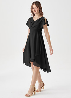 Azazie Graciela Junior Black A-Line Pleated Chiffon Dress image4