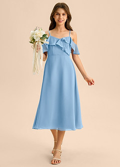 Azazie Kamilla Junior A-Linie Schulterfrei Chiffon Kleid Puderblau image4