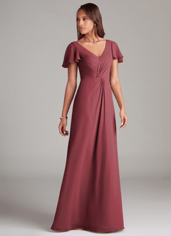Azazie Soren Bridesmaid Dresses Merlot A-Line Ruched Chiffon Dress image4