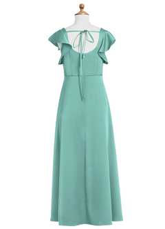 Azazie Bondi Junior Vestido de Aqua de Satén Elástico de Corte en A con Corte Lateral image7