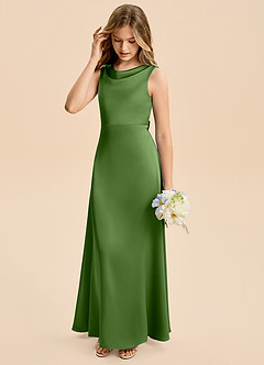 Azazie Kiki Junior Basil A-Line Bow Stretch Satin Dress image4