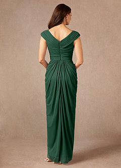 Azazie Lisolette Mère de la mariée Robes Robe Fourreau en Maille Plissée Vert Foncé image2