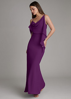 Azazie Yura Brautjungfernkleider Meerjungfrau-Linie Schulterfrei Chiffon Kleid Traube image1
