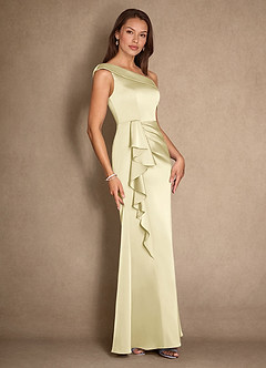 Azazie Hamptons Kleider für die Brautmutter A-Linie Plissee Stretch-Satin Kleid Zitronensorbet image3