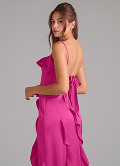 Azazie Malia Jurken voor bruidsmeisjes Jurk van Stretch Satijn met A-Lijn Zijsplit Fuchsia image2